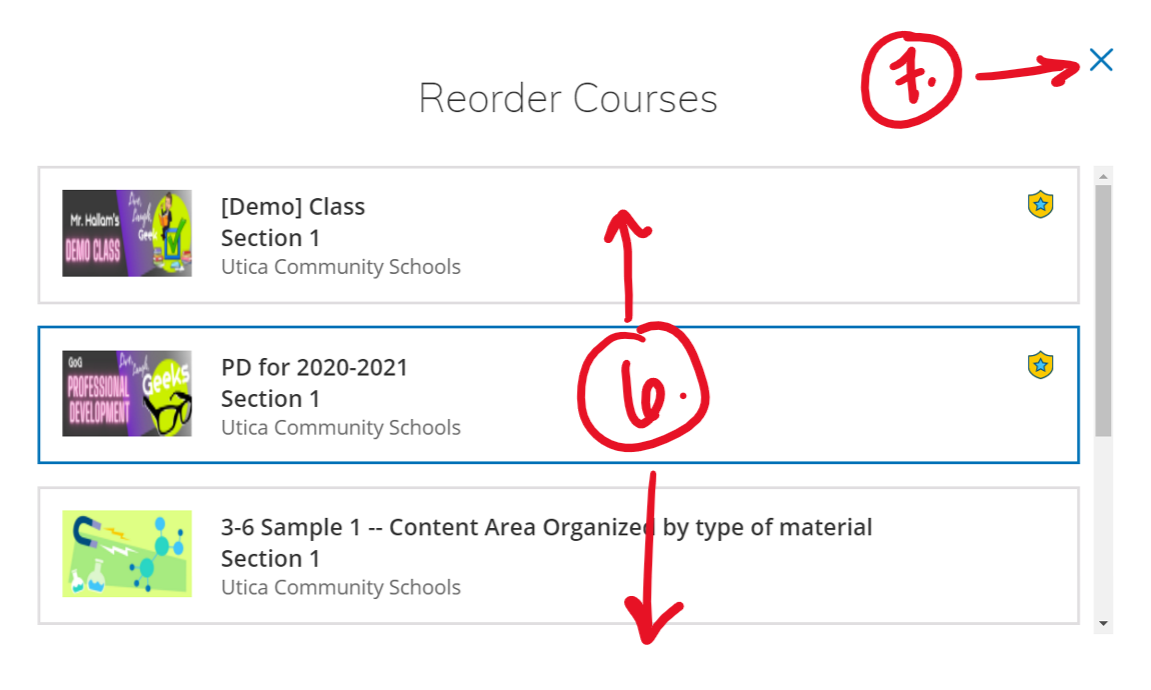 Reorder Courses c [Demo] Class Section 1 Utica Community Schools PD for 2020-2021 Section I Utica Community Schools 3-6 sample I Content Area Organize Section I Utica Community Schools by type of material
